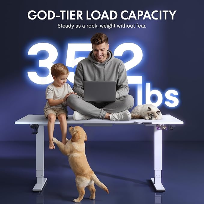 FLEXISPOT CyberX 63 Inch RGB LED Electric Gaming Standing Desk, Dual Motor 3-Stage Adjustable Desk up to 352 lbs, Large Ergonomic Computer Workstation for Gamers, Streamers & Home Studios (White)