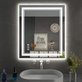 24 x 28 Inch LED Bathroom Mirror, Front Light and Backlit Anti-Fog Dimmable Memory Lighted Vanity Mirror, Shatterproof Wall-Mounted Led Mirror for Bathroom