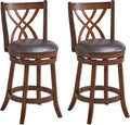 COSTWAY Bar Stools Set of 2, 360° Swivel Chairs with Rubber Wood Frame, 26 Inches PU Leather Cushioned Seat and Footrests, for Kitchen Island, Dining Room, Bar (Brown-26 inches, 2 stools)