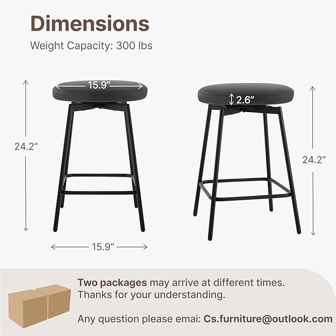 Swivel Bar Stools Set of 4, 24" Counter Height Bar Stool, Backless Barstools with Faux Leather Upholstered Seat&Sturdy Wood Legs for Kitchen Island, Black