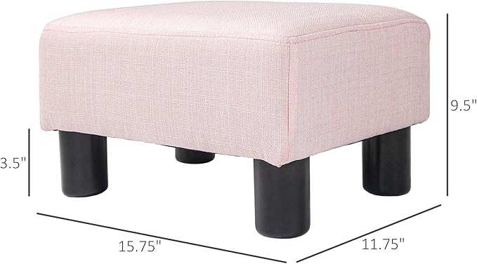 HOMCOM Ottoman Foot Rest, Small Foot Stool with Linen Fabric Upholstery and Plastic Legs, Cube Ottoman for Living Room, Pink