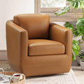 360° Comfy Swivel Accent Armchair with Pillow - Fully Assembled Living Room Single Sofa No-Sag Foam & Sturdy Metal Base, Swivel Accent Chair for Bedroom Living Room, Office, Brown