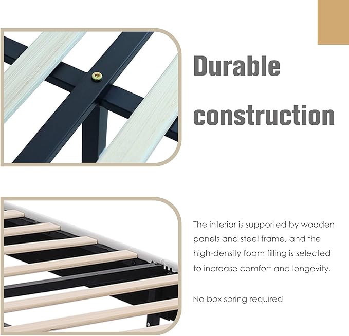 AGARTT Upholstered Platform Bed Frame Full Size with Headboard and Footboard/Wooden Slats Support/No Box Spring Needed/Easy Assembly,White Linen