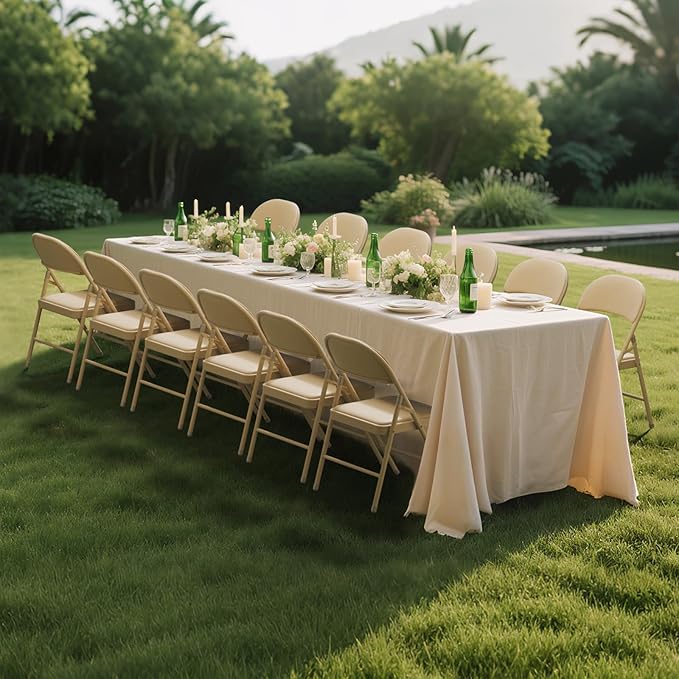 4 Pack Khaki Folding Chairs with Padded Cushion and Back, Portable Stackable Commercial Metal Foldable Chairs with Steel Frame for Party Events Wedding Home Office, 350lbs Capacity