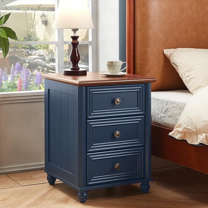 Farmhouse Dressers and Night Stand Set of 3, Wood 43.5'' Tall Dresser and 18'' Wide Chest of Drawers, Roman Column Nightstand Set of 2, Bedroom Furniture Dresser Suites for Living Room, Hallway, Home