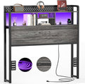 Unikito Headboard for Twin Size Bed with Storage Shelf, Head Board with 3 Outlets and 2 USB Ports, Headboards with RGB LED Light, Height Adjustable, Sturdy and Stable, Easy Assembly, Black Oak