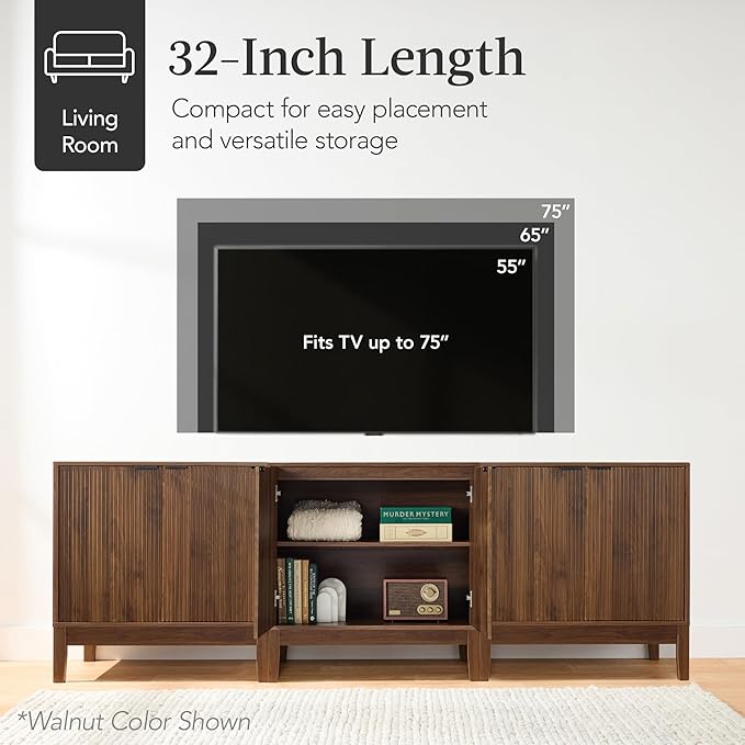Best Choice Products 2-Door Modern Storage Cabinet, Buffet, Sideboard, Media Cabinet, Cupboard, Entryway Accent Table, Bookcase w/Reeded Panels and Adjustable Shelves – Natural
