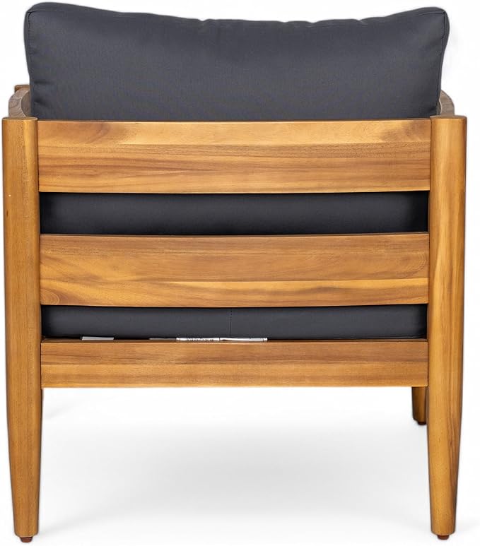 Christopher Knight Home Annie Acacia Wood Outdoor Chairs Set of 2, Patio Lounge Chair Outdoor with Slatted Back, Accent Chair with Cushions, Stylish Armchair for Balcony/Garden, Dark Gray + Teak