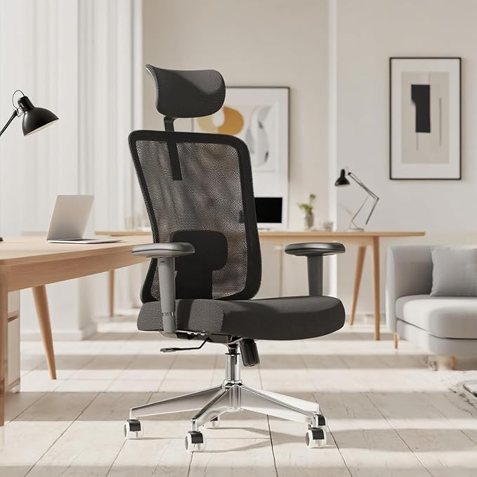 Ergonomic Office Chair, Mesh Desk Chair with Adjustable Headrest and 2D Armrest，Computer Chairs with Lumbar Support, Big and Tall Office Chair 400lbs, Large (01black)