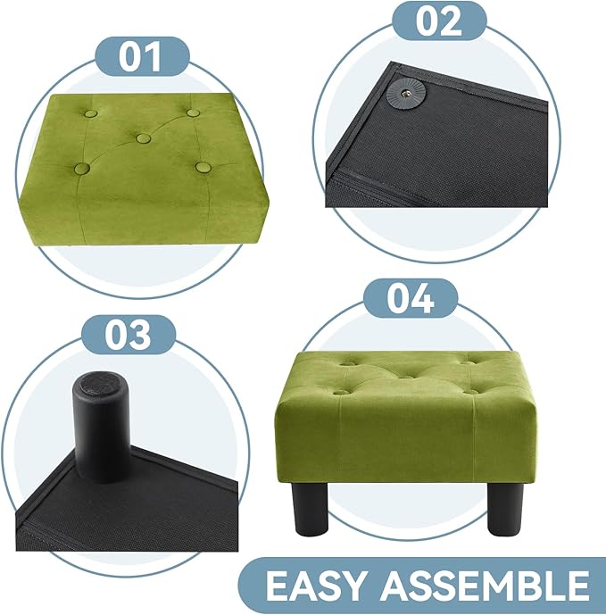 Poofzy Small Foot Stool Ottoman, Velvet Ottoman Foot Rest with Legs, Rectangle Foot Rest for Couch, Footstools and Ottomans Small for Living Room and Entryway (Olive Green)