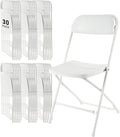 SEALAMB Plastic Folding Chairs 30 Pack, White Commercial Portable Indoor/Outdoor Chairs for Home Office, Wedding, Events Parties with Steel Frame, 350lbs Capacity (White-Plastic, 30 Pack)