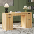 FURSUN 58" Fluted Modern Desk with Storage, Home Office Desk with 1 File Cabinet & 5 Drawers, Wood Executive Computer Writing Desk for Study, Living Room, Bedroom, Natural Oak