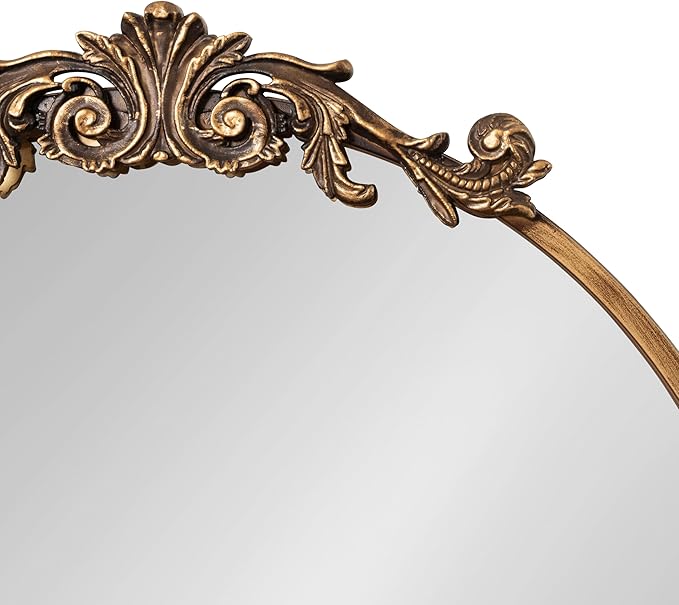 Kate and Laurel Arendahl Ornate Glam Round Mirror; 24 Inch Diameter; Gold; Dramatic Baroque Style Wall Mirror for Vintage Antique Inspired Home Decor Aesthetic
