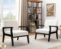 HNY Mid Century Modern Accent Chairs Set of 2 with Black Wood Frames, Linen Upholstered Living Room Arm Chairs for Living Room, Bedroom, Ivory