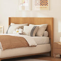 COCO DESIGN Queen Size Headboard Only, 64.3" Wide Wooden Headboard, Mid Century Modern Farmhouse Boho HeadBoard, Fluted Panel, Wingback Design, Wall Mount, Natural