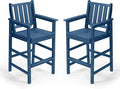 Adirondack Bar Chair Set of 2, HDPE Tall Adirondack Chairs Bar Stools with Footrest, Outdoor Bar Height Stool Chair Set, HDPE Patio Barstools Set for Poolside, Balcony, Garden, Navy