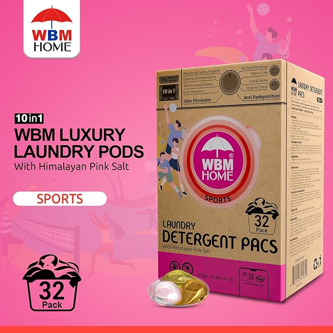 WBM Laundry Detergent Pods, Autumn Scent – 32 Pods in Recycleable Packaging for 10x Ultra Power Cleaning, Odor Defense for Activewear & Sports Shirts