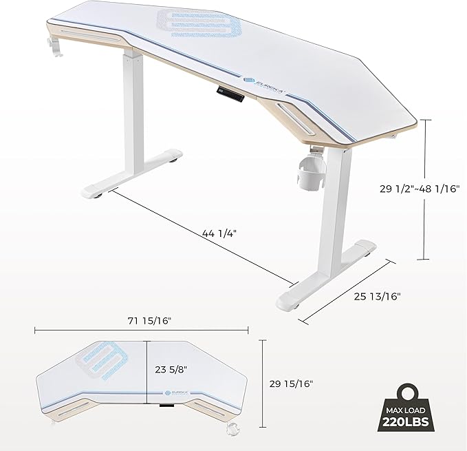 EUREKA ERGONOMIC Standing Desk, 72" Electric Adjustable Height Desk,Wing Shaped Computer Desk Large Music Studio Table, Dual Motor&Slot, Maple