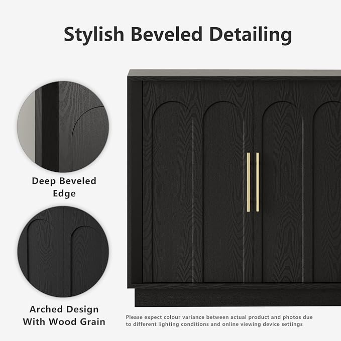 Sideboard Buffet Cabinet with Storage, Modern Accent Cabinet with Arched Doors, 67" Large Modular Media Console, Minimalist Credenza for Living Room Kitchen Dining Room Entryway, Black
