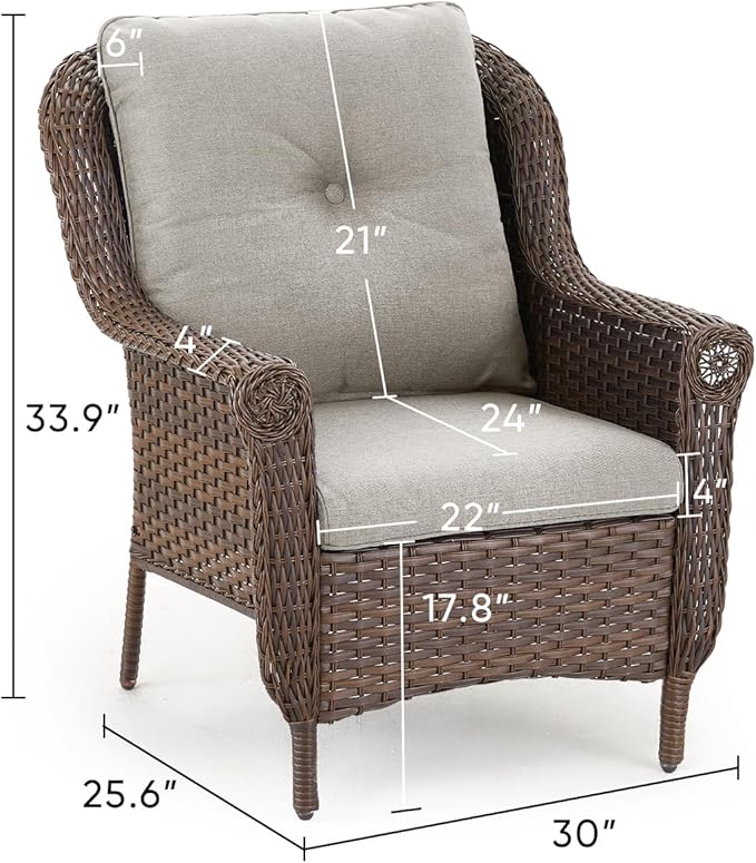 Patio Wicker Chairs Outdoor Furniture Chair - Set of 4 Outside All Weather Lawn Dining Brown Rattan Armchair with High Back&Deep Seating for Deck Porch Balcony Backyard Garden - Beige