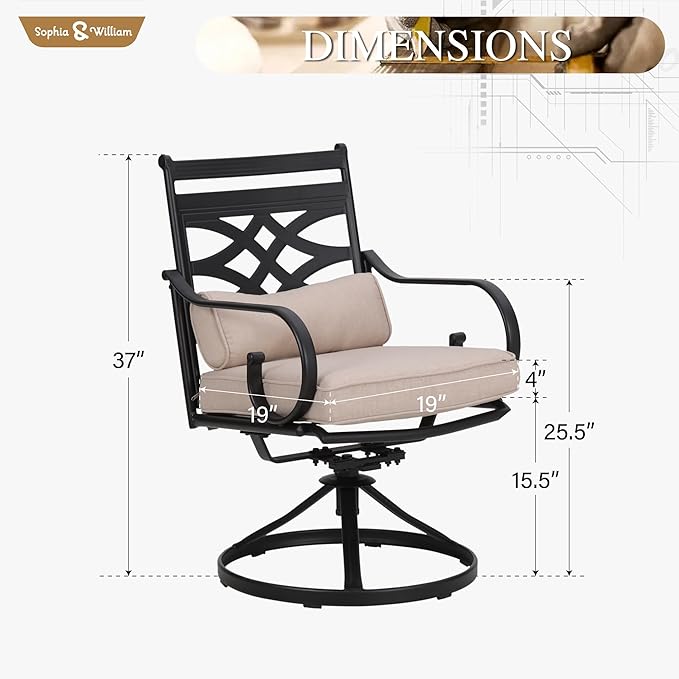 Sophia and William Patio Swivel Dining Chairs Set of 4, Outdoor Metal Armchairs, Outdoor Dining Chairs