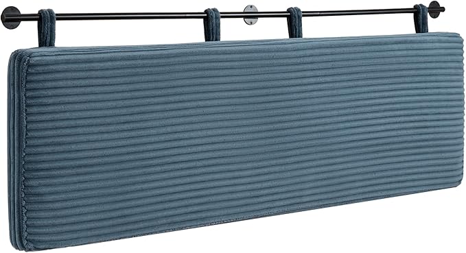 UEV Queen Headboard Only, Wall Mounted Hanging Upholstered Bed Head Board, Modern Vertical Channel Design of Fine Flannel, Elegant Blue Fluted Headboard for Bedroom (Lake Blue, Queen Size)