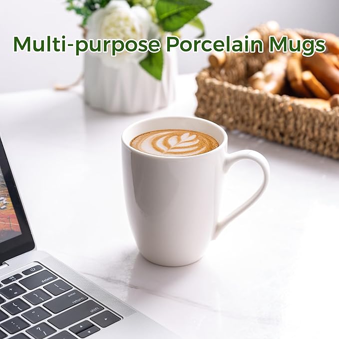 GBHOME 12 oz Coffee Mugs Set of 6, Off White Mugs with Large Handle for Man, Woman, Dad, Mom, Light Weight Coffee Mugs for Latte/Cappuccino/Cocoa/Milk, Dishwasher & Microwave Safe