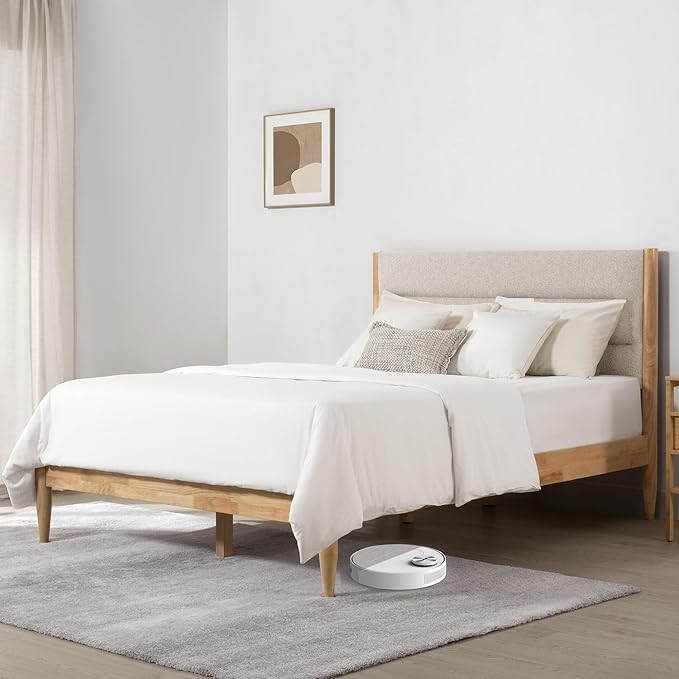 Wood Bed Frame with Headboard Upholstered Platform Mattress Foundation,Strong Wooden Slat Support,No Box Spring Needed