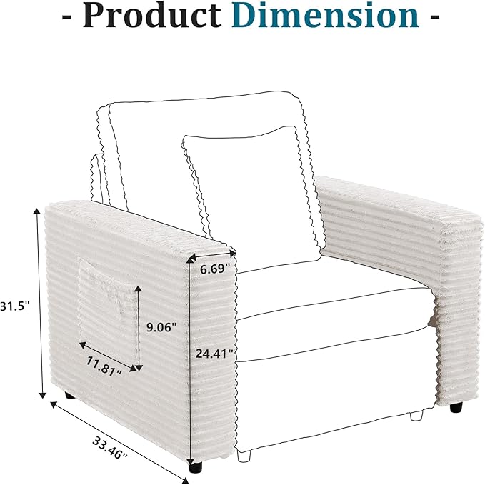 ORRD Modern Sofa Armrest Backrest for Modular Sectional Sofa Couch for Living Room-White