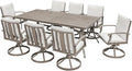 9-Piece Patio Dining Set for 8, Aluminum Outdoor Swivel Dining Set with Cushions, Outdoor Dining Set with Umbrella Hole, Patio Table and Chairs Furniture Sets for Deck, Garden Yard, Limed Oak