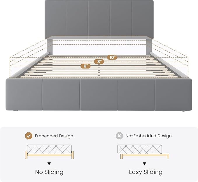 SHA CERLIN Full Size Bed Frame, Velvet Upholstered Platform Bed, Vertical Channel Tufted Adjustable Headboard, Low Profile Bed Frame, No Box Spring Needed, Easy Assembly, Grey