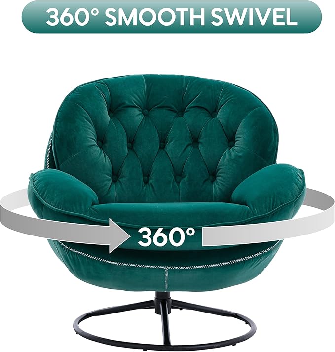 360° Swivel Modern Velvet Accent Chair with Ottoman | Mid-Century Button Tufted Lounge Chair for Living Room & Bedroom, Green