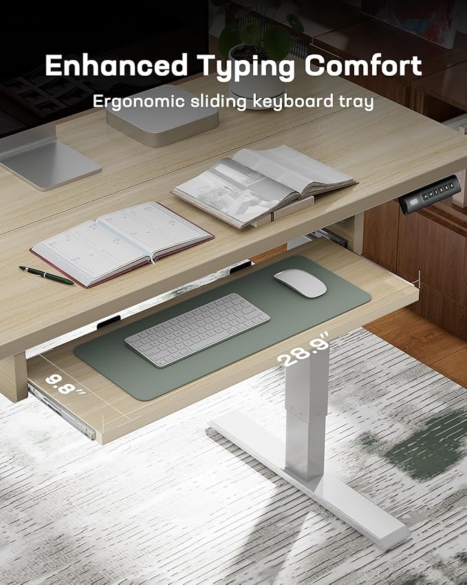 Marsail Electric Standing Desk with Ergonomic Keyboard Tray, Adjustable Desk with 27.5” to 46.7” Height Range, 4 Memory Presets, Smooth and Quiet Lifting, 55 x 24 inch Adjustable Height,TZESD15Modern