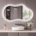 WTTY LED Irregular Bathroom Mirror 26x46 Inch with Front & Back Lights - Asymmetrical Design, Anti-Fog, Dimmable 3 Color Temperatures, Shatterproof Glass, Horizontal or Vertical Mount (Gold Frame)