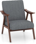 Giantex Mid-Century Modern Accent Chair, Upholstered Comfy Living Room Chair with Arms, Anti-Slip Felt Pads, Wooden Frame Soft Padded Armchair for Living Room Bedroom Office Study, Light Grey