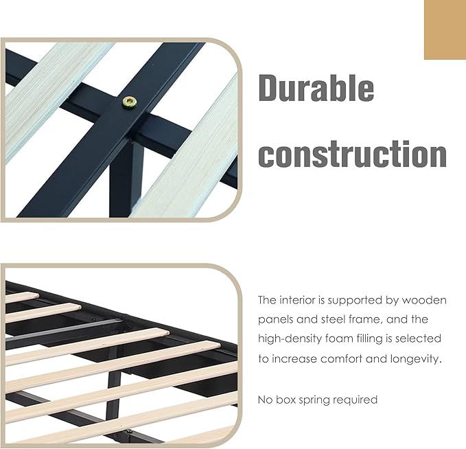 AGARTT Upholstered Platform Bed Frame Queen Size with Headboard and Footboard/Wooden Slats Support/No Box Spring Needed/Easy Assembly,Black Linen