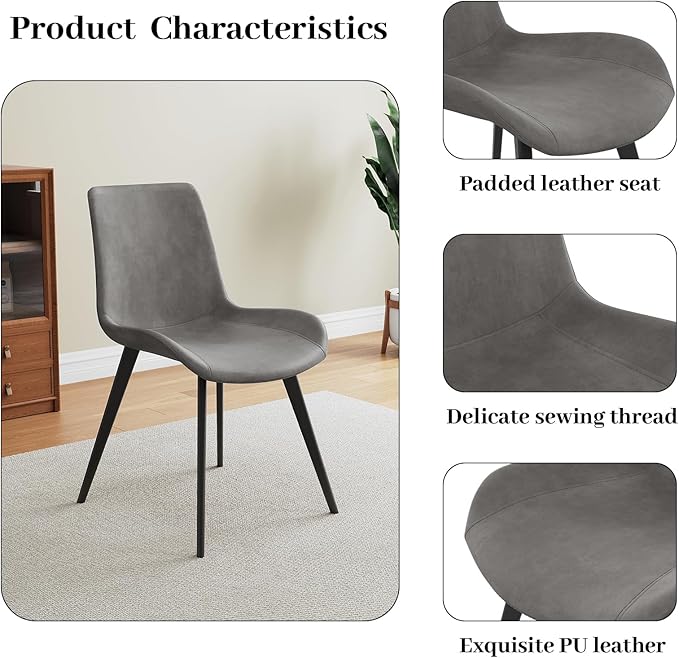 43.3"-59.1" Extendable Round Dining Table Set of 4, Mid Century Wooden Round Kitchen Table, Coffee Table for 4-6 Person, 4 Gray PU Leather Chair