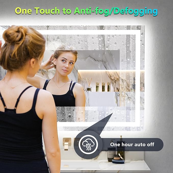 24x36 Inch RGB LED Bathroom Mirror Front Light and RGB Backlit Lighted Vanity Mirror for Bathroom Wall Mounted Dimmable Anti Fog Memory Shatter-Proof IP54 Waterproof Horizontal/Vertical