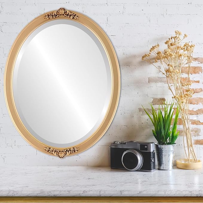 OVALCREST Oval Beveled Wall Mirror for Home Decor - Athena Style - Gold Spray - 26" x 22" Outside Dimensions