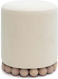 First of a Kind Ottoman Foot Rest - Cream Plywood Round Ottoman Stool with Solid Wood Spherical Orbs - 15.7" W x 15.7" D x 18.3" H - Handmade, Easy Clean, 330 lbs Weight Capacity