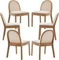 Rattan Dining Chairs Set of 6, Modern Dining Room Chairs with Cane Back Comfy Accent Sherpa Upholstered Boucle for Kitchen/Restaurant/Living Room, White