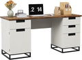 GAOMON Farmhouse Executive Desk, 59 Inch Computer Desk, White Home Office Desks with File Drawer and Storage Cabinet, Wood Writing Desks for Bedroom, Home Office, White+Vintage