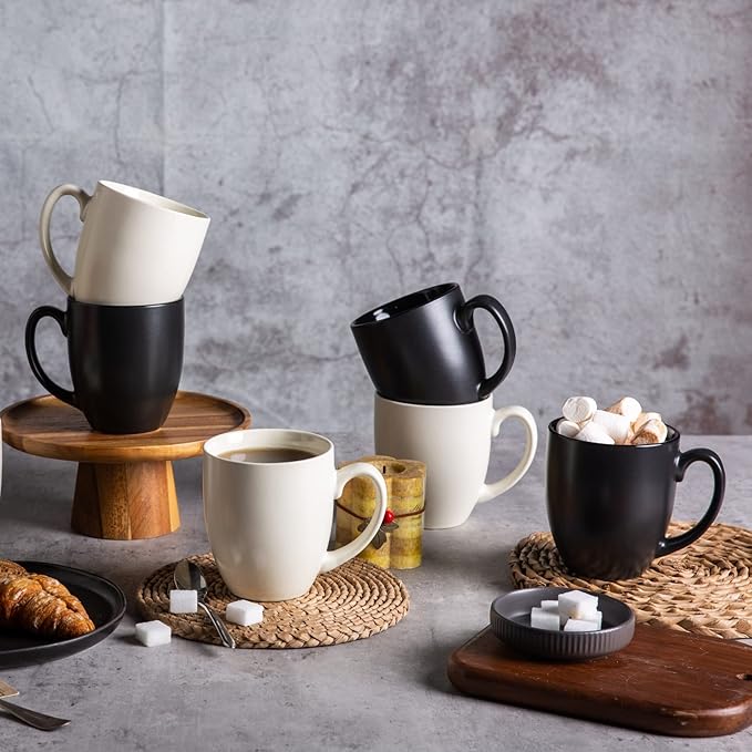 AmorArc 16oz Coffee Mugs Set of 6, Large Ceramic Coffee Mugs for Man, Woman, Dad, Mom, Modern Coffee Mugs Set with handle for Tea/Latte/Cappuccino/Cocoa. Dishwasher&Microwave Safe, Multi-Color