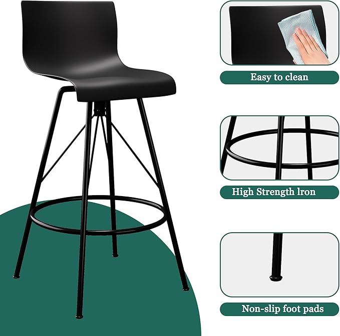 annjoe Swivel Bar Stools Metal Counter Height Stools Plastic Seat Chairs Set of 4 for Indoor Outdoor Home Kitchen Business (24" Black)