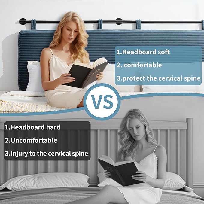 UEV King Headboard Only, Wall Mounted Hanging Upholstered Bed Head Board, Modern Vertical Channel Design of Fine Flannel, Elegant Blue Fluted Headboard for Bedroom (Lake Blue, King Size)