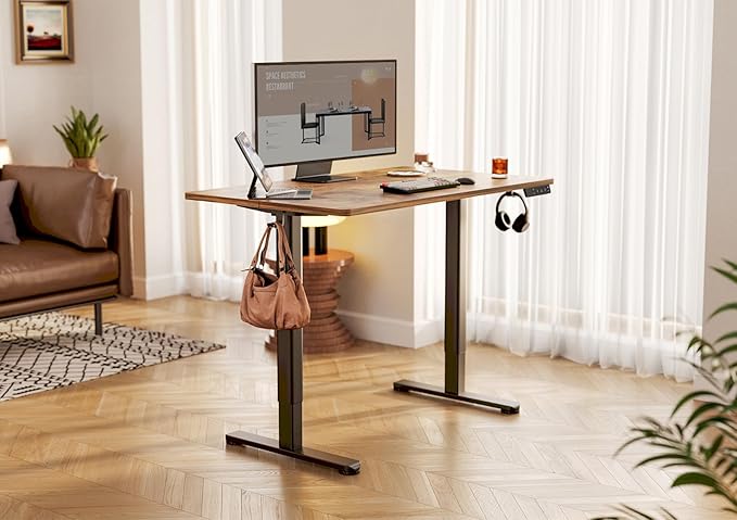 YDN Electric Standing Desk Adjustable Height, 40 x 24 Inches Stand up Desk with Cable Management, Home Office Desks with Splice Board & Black Frame, Rustic Brown Top