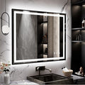 LED Mirror, 40x32 Inch Black Framed Gradient Front and Backlit Bathroom Mirror with Lights, 3 Colors Dimmable CRI>90, IP54 Enhanced Anti-Fog Wall Mounted LED Bathroom Mirror