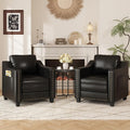 Faux Leather Accent Chair Set of 2 for Living Room, 30 Inches Barrel Upholstered Armchair, Cozy Mid Century Modern Club Arm Chair Single Sofa for Bedroom, Apartment, Reading Room, Black