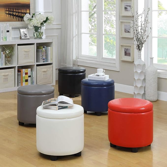 Designs4Comfort Round Accent Storage Ottoman with Reversible Tray Lid