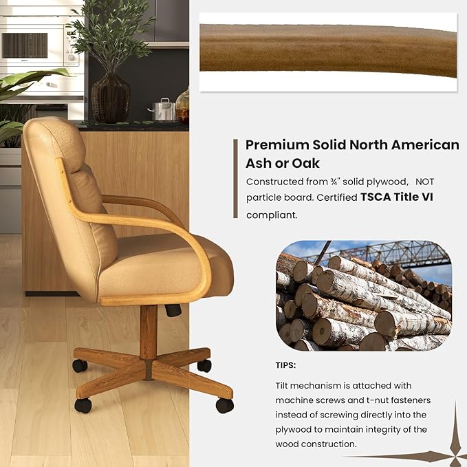 Chromcraft Douglas Set of 6 Classic Caster Swivel Tilt Dining Chairs Swivel Tilt Dining Chairs, Kitchen Chairs (Taupe-Chestnut)